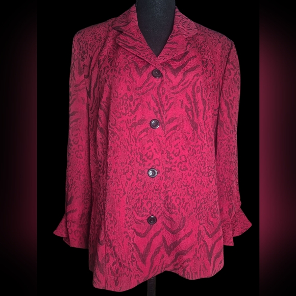 Retro Bold Red Vintage Miss Dorby Animal Print Blazer Size 16 - Picture 1 of 7